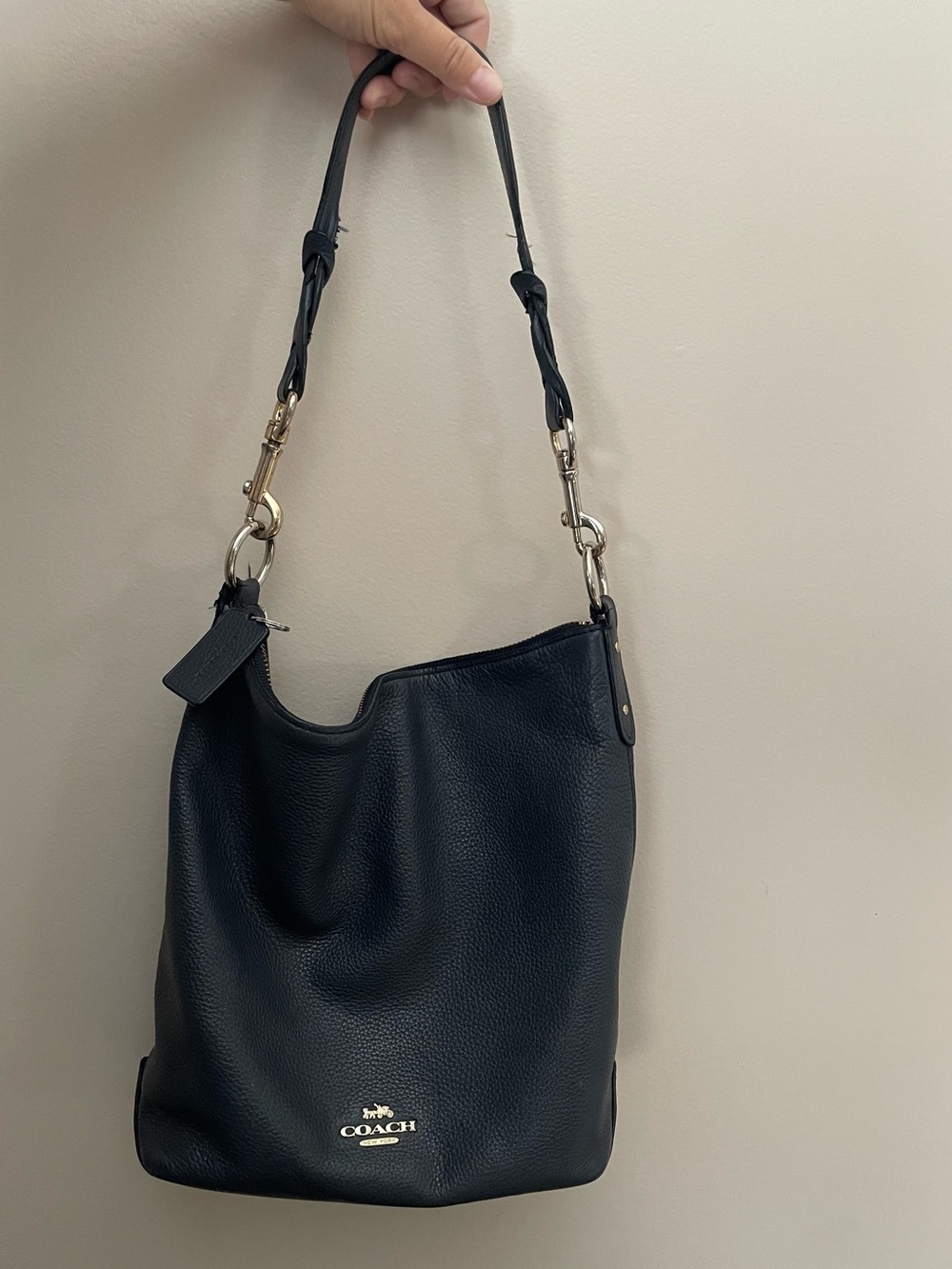 Coach Dark Navy Blue Pebbled Leather Shoulder Bag 12x13.5x 4 inches
